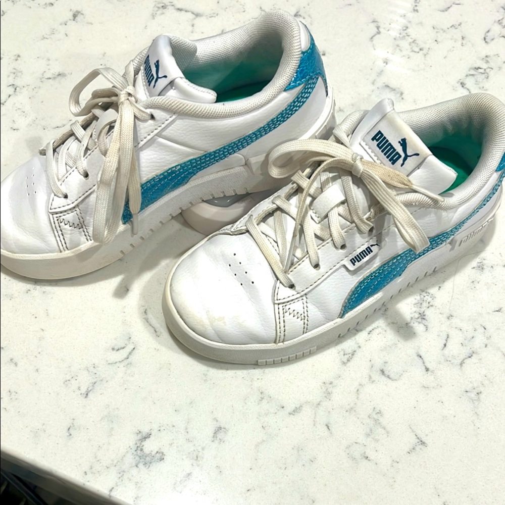 Puma White and Blue Classic Sneakers